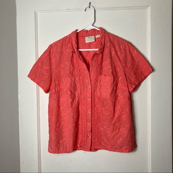 Anthro maeve guayabera eyelet lace coral top 12 - Picture 3 of 8